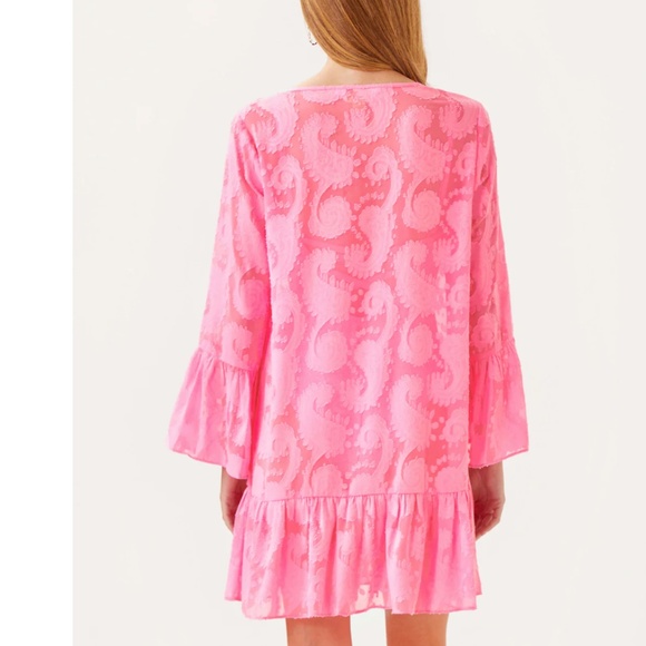 Lilly Pulitzer Shenzi Cover-Up Rousseau Pink Tangerine Dream Poly Clip Jacquard - Picture 2 of 15